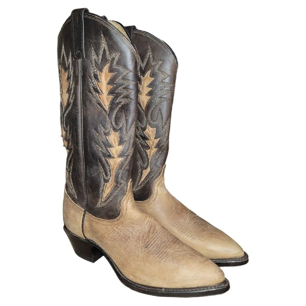 Dan Post Women's Brown Inlaid Leather Oiled Cowboy Western Cowgirl Boots Size 8M